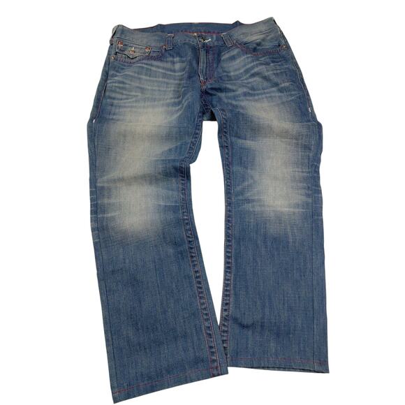 True Religion World Tour Straight Leg Jeans Embroidered Pockets 40x30 - Picture 3 of 14